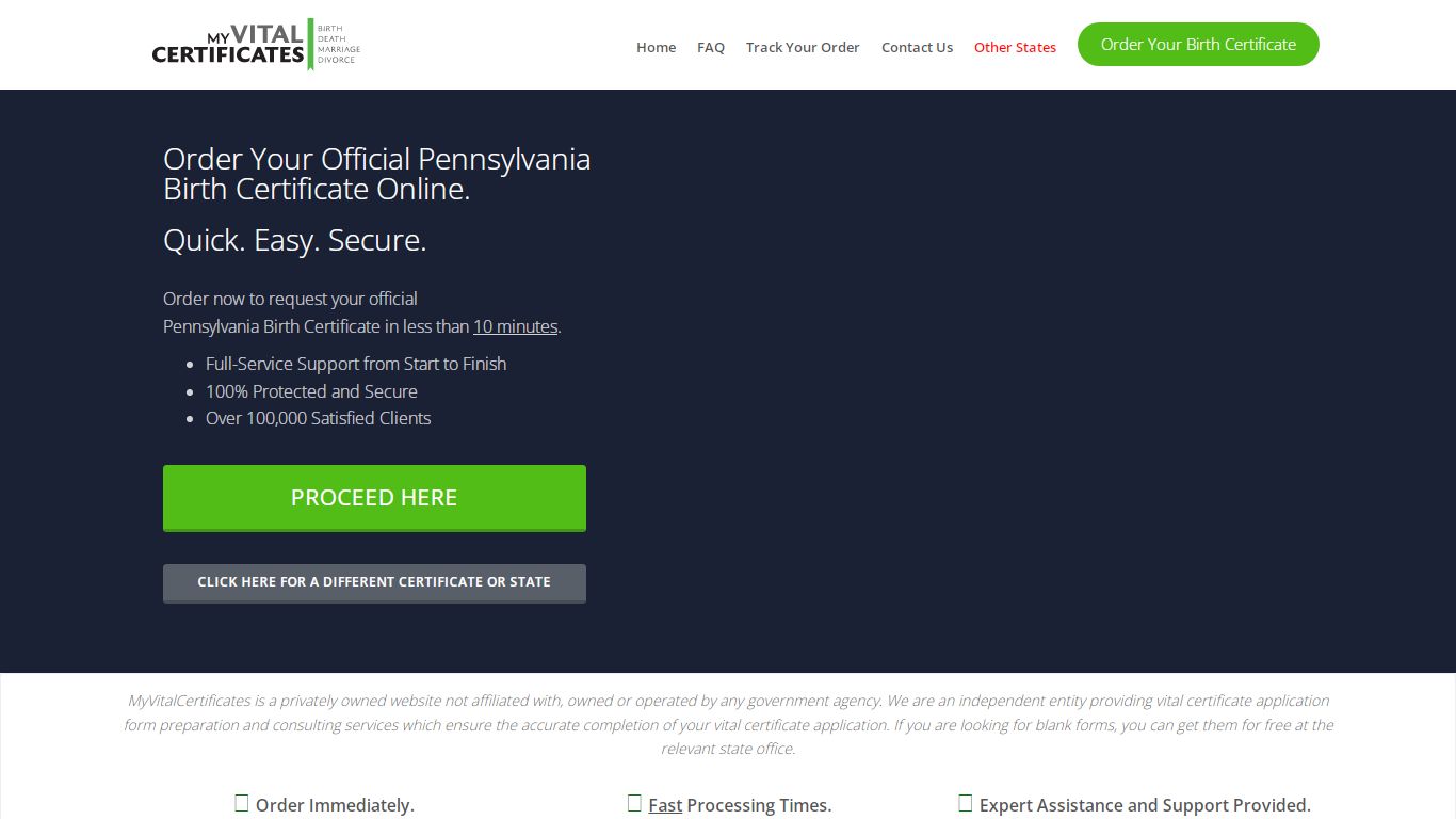Pennsylvania Birth Certificates | MyVitalCertificates.org